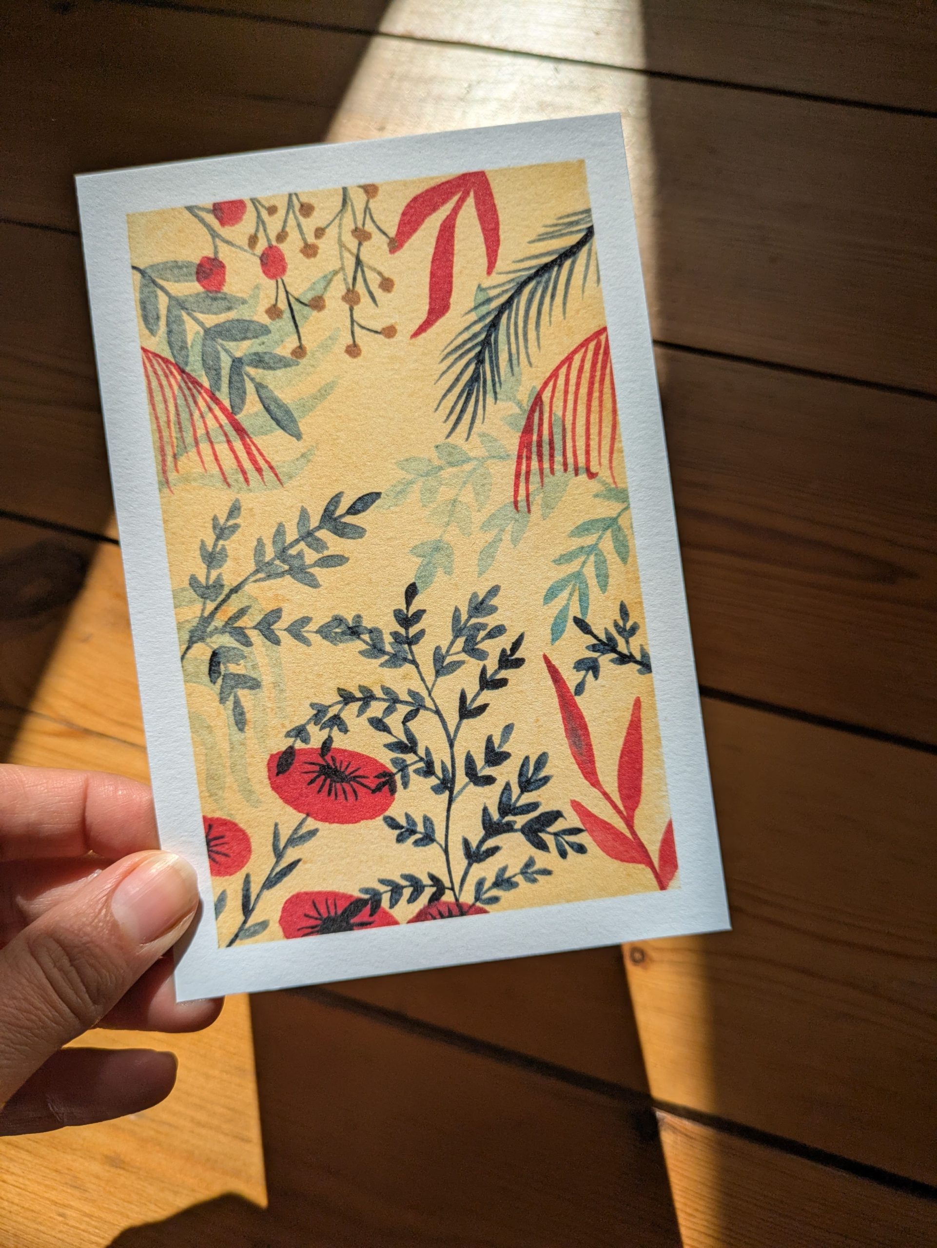 Carte postale illustrée à l’aquarelle « février »